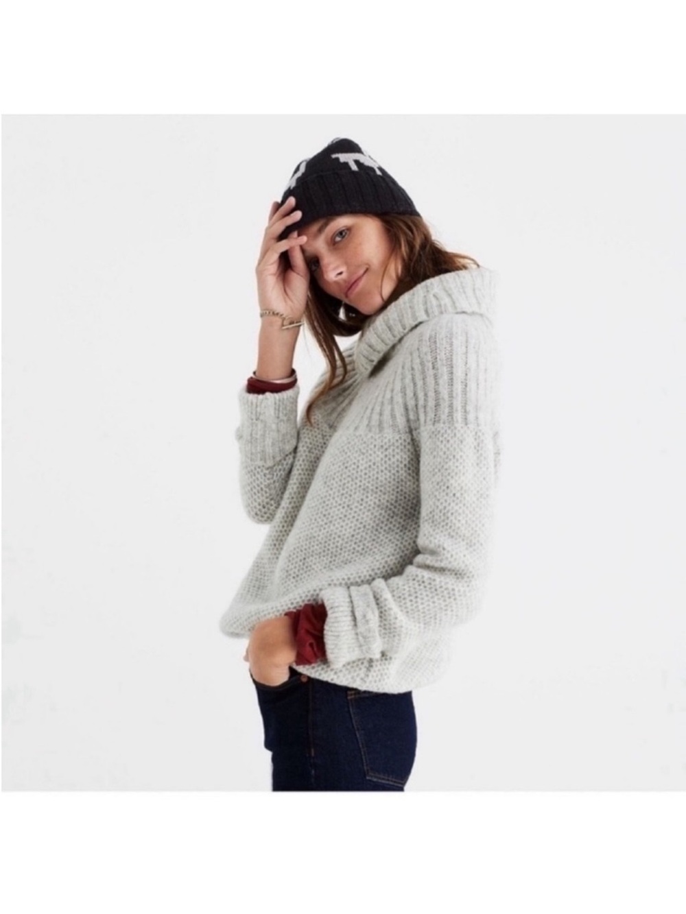 Madewell Snowbound Drawstring Wool Mohair Blend Pullover Sweater Sz M Gray